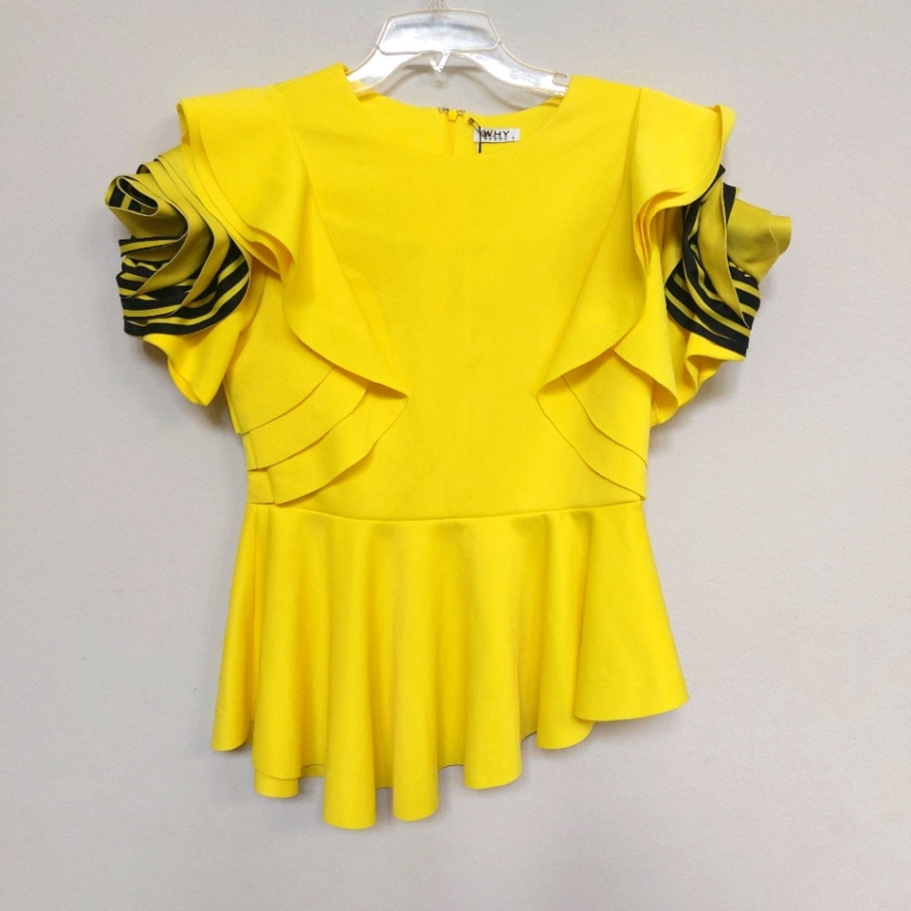WHY DRESS Vibrant Yellow Color Ruffle Blouse Size Large NWT